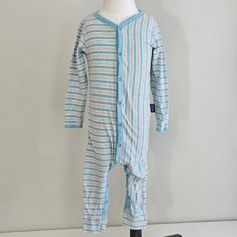 Patagonia Sleeper Coverall Toddler 18M-24M Blue Gray Striped Organic Cotton